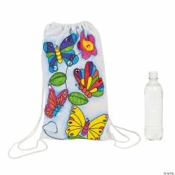 Promo 🧨 Color Your Own Medium Butterfly Canvas Drawstring Bags - 12 Pc. 🔥
