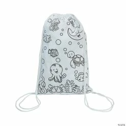 New 🔥 Color Your Own Medium Under the Sea Canvas Drawstring Bags - 12 Pc. 🔔