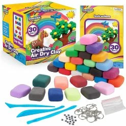 Flash Sale 😍 Creative Kids Air Dry Clay Modeling Crafts Kit For Children - Super Light Nontoxic - 30 Vibrant Colors & 3 Clay Tools ✔️