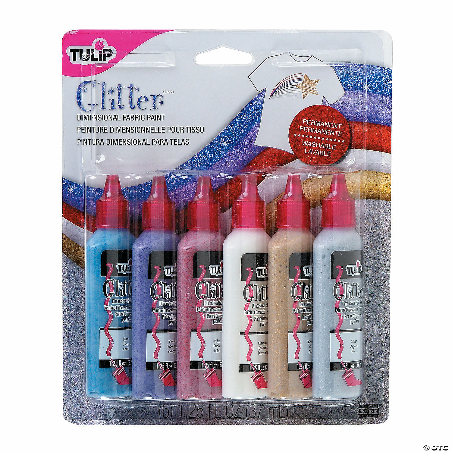 Outlet 🥰 Tulip® Glitter™ Assorted Colors Dimensional Fabric Paint - Set of 6 ⭐